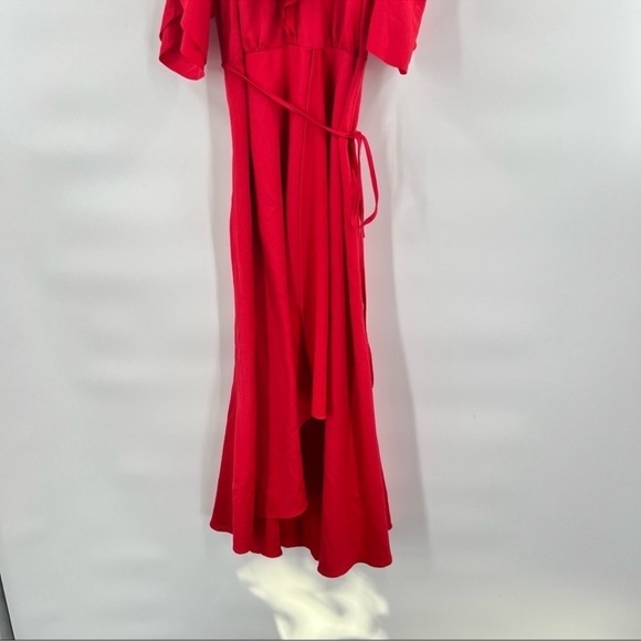 French Connection red cold shoulder dress ruffles faux wrap size 4 - Picture 4 of 13